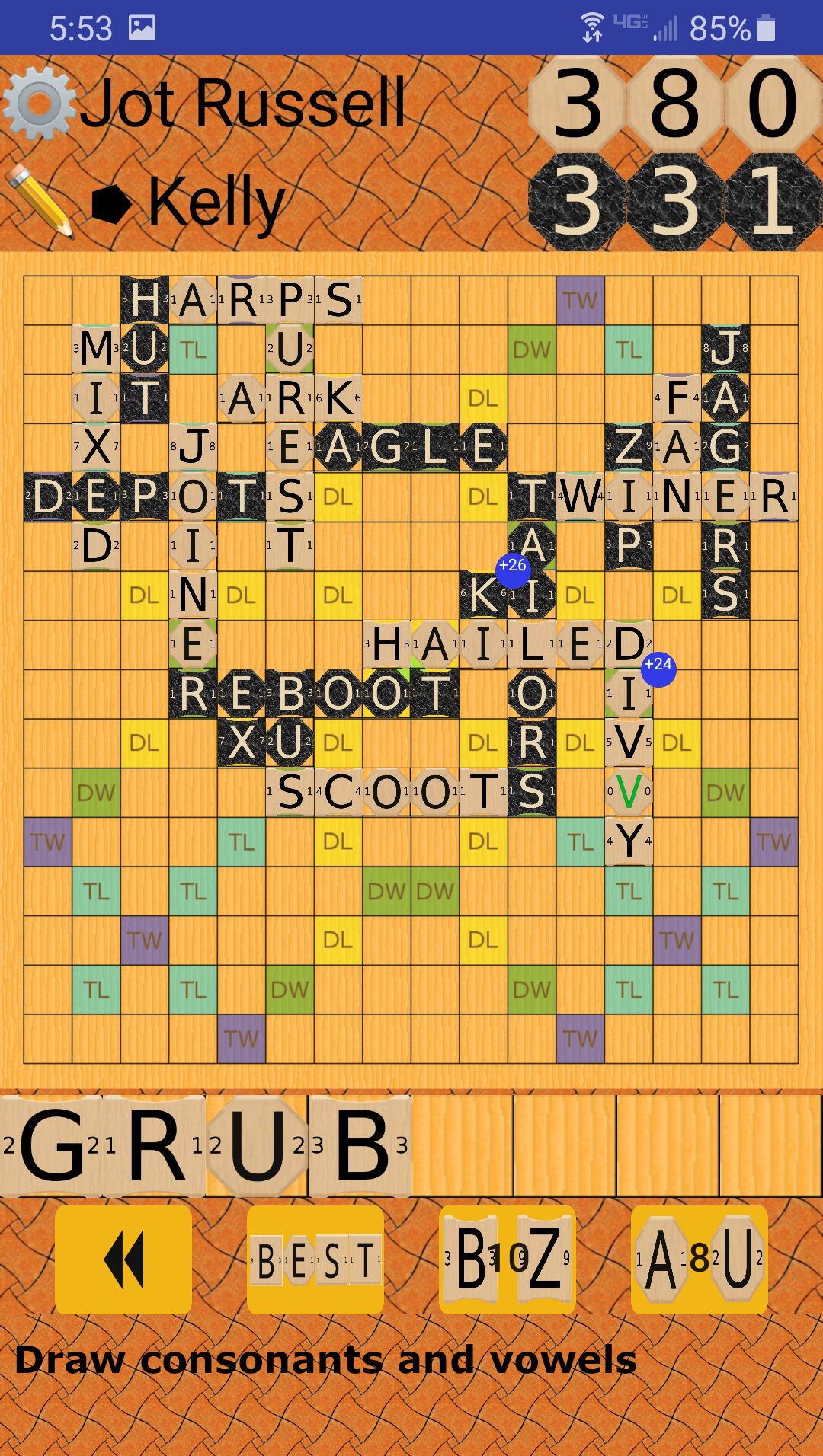 After play, pick your consonents and vowels